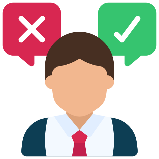 Business decision-making process icon with approval and rejection symbols